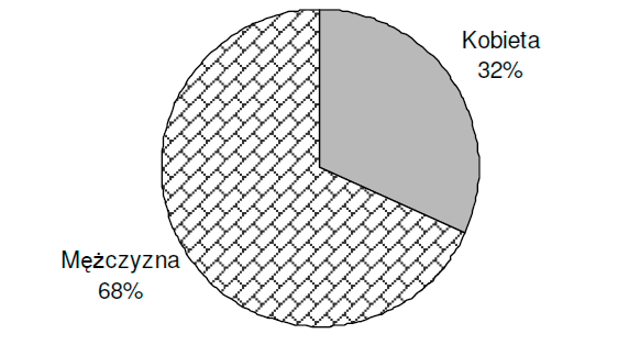 Wykres kołowy: mężczyzna 68%, kobieta 32%